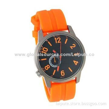 Laipute Simple Round Sub-dial Men's Analog Quartz Alloy Watch with Silicone Strap (Orange)